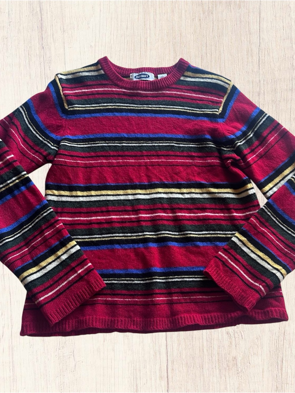 Y2K Vintage Old Navy 2000 100% Lambswool Red Multicolor Striped Sweater Large